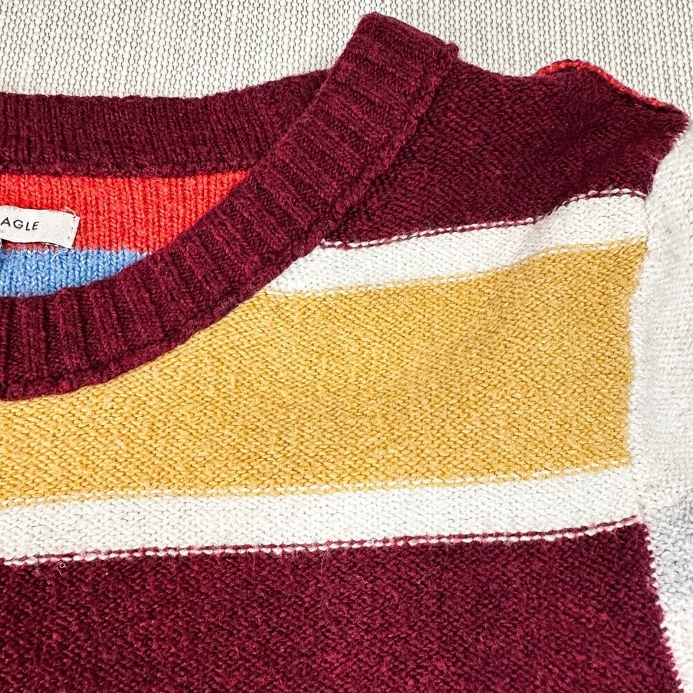 Vintage American Eagle Patchwork Stripe Sweater, Crew Neck, Size Small, Colorful - Picture 5 of 8